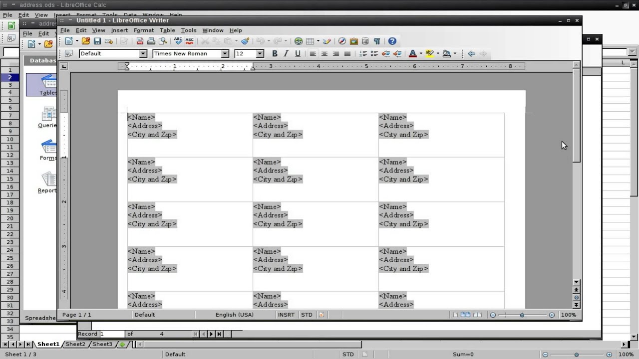 Печать адресных этикеток в LibreOffice