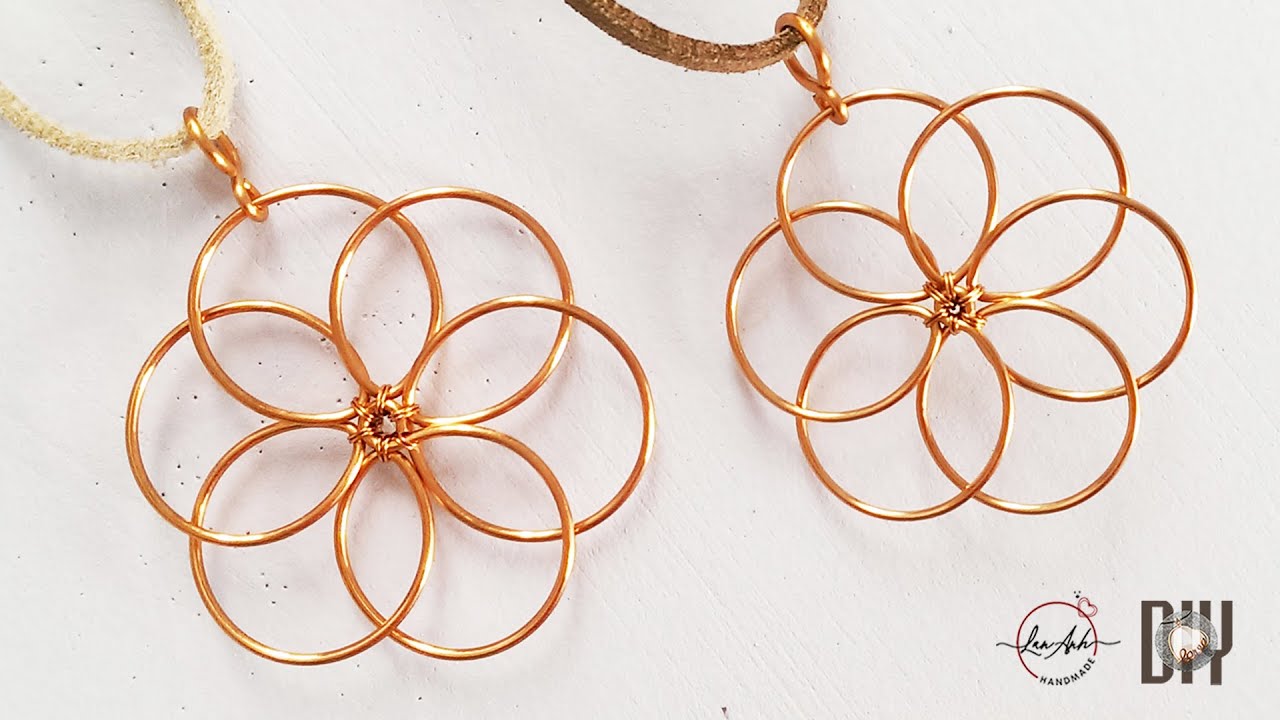 Flower pendant - Nature jewelry set - easy jewelry making from copper wire 393