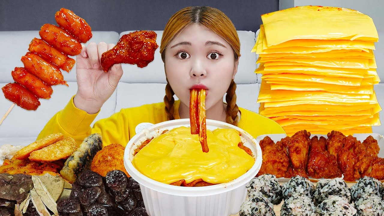 치즈 소세지 폭탄 엽떡 먹방! SPICY Rose Sauce Tteokbokki Chicken MUKBANG 중국당면,엽봉 Cheese sausage  | HIU 하이유