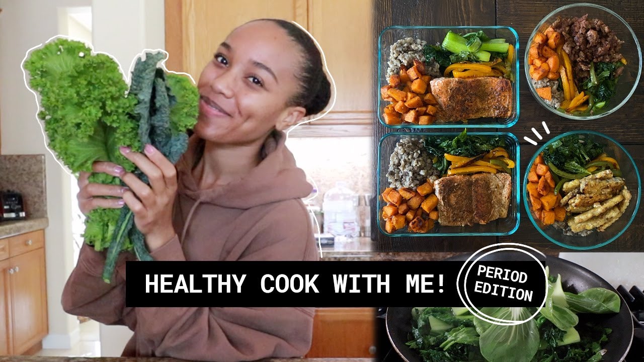 healthy cook with me 🌿✨menstrual cycle meal prep | foods that help me feel better on my period 🙌🏽