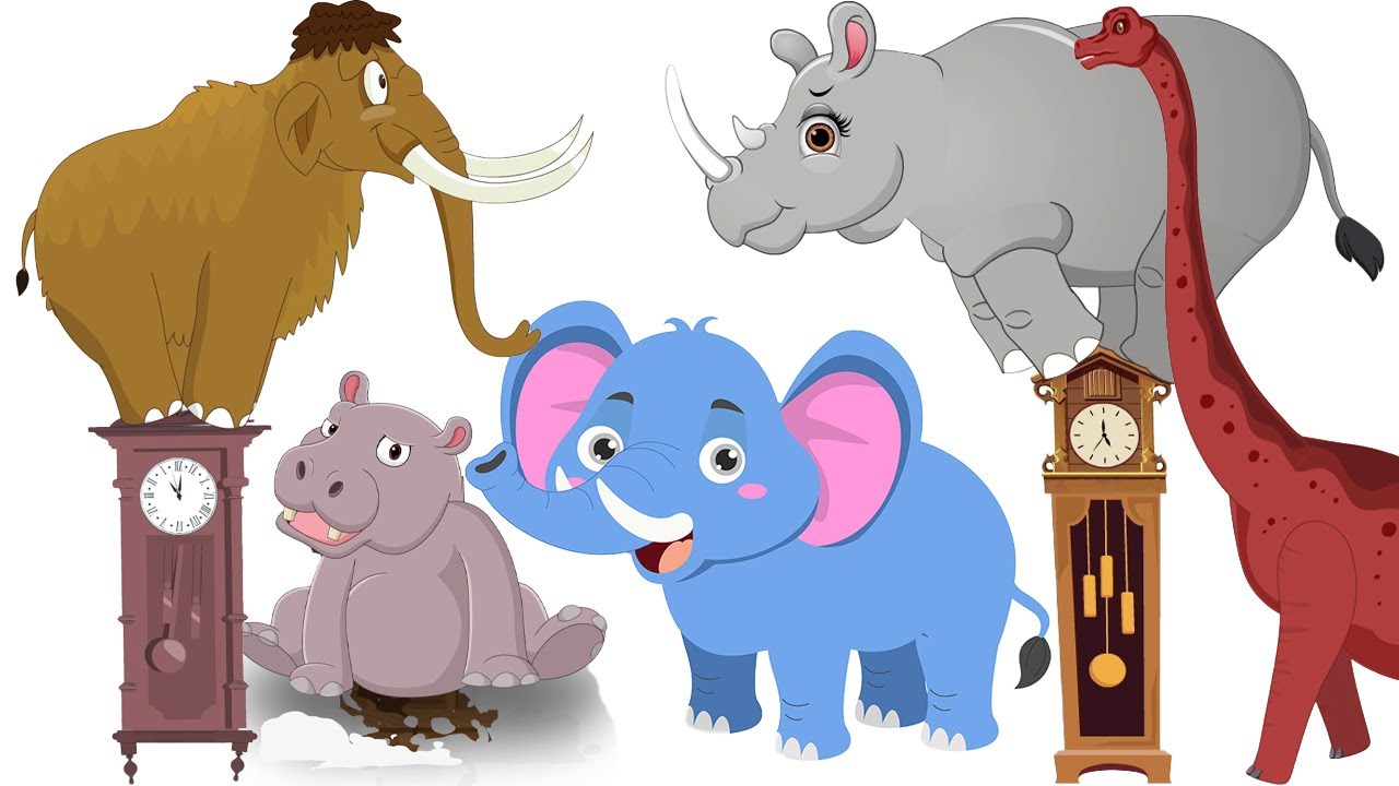 Hickory Dickory Dock Rhinoceros, Elephant, Mammoth, Brachiosaurus, Rhino Song -Preschool Songs