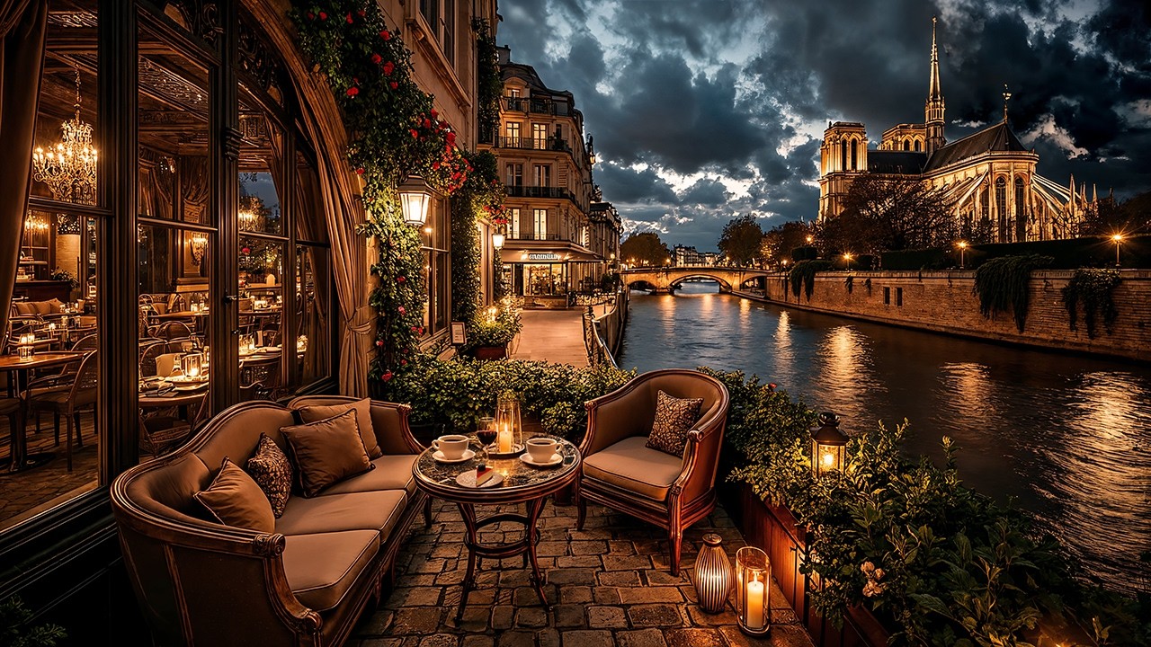 Calm Night Jazz in Paris  ☕ Notre Dame Café Ambience & Smooth Jazz Instrumental for Study & Work