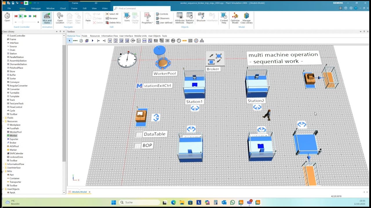 Tecnomatix Plant Simulation Tutorial: How to create a sequentially-working worker