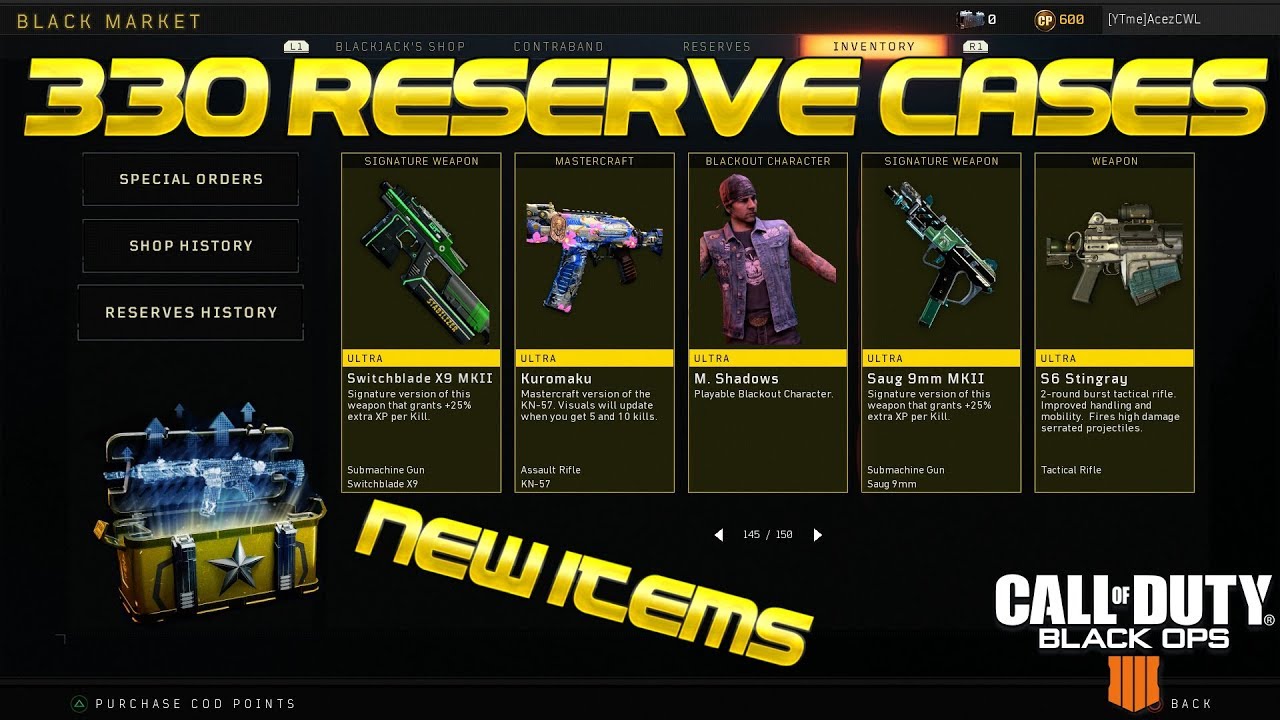 Black Ops 4 - 330+ RESERVE CASE OPENING! NEW WEAPONS & CAMOS!