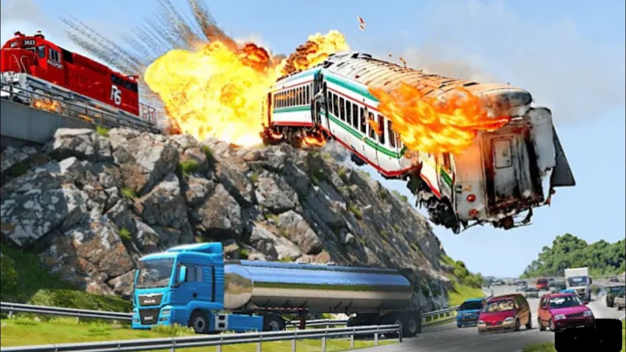 Train accident game ||  Epic train chese and crash. -Beam ng drive