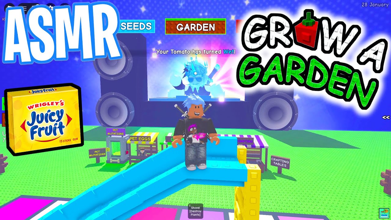 ASMR Roblox Grow a Garden Admin Abuse Event 😴 Relaxing Gum Chewing 🎮🎧 Controller Sounds + Whispers 💤