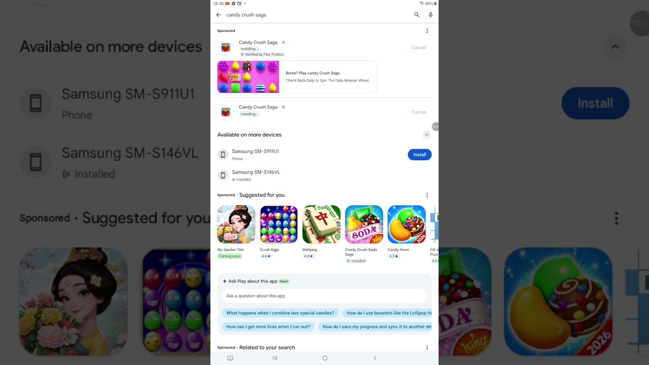 How to download candy crush saga on an Samsung galaxy tab a 8.0 2022