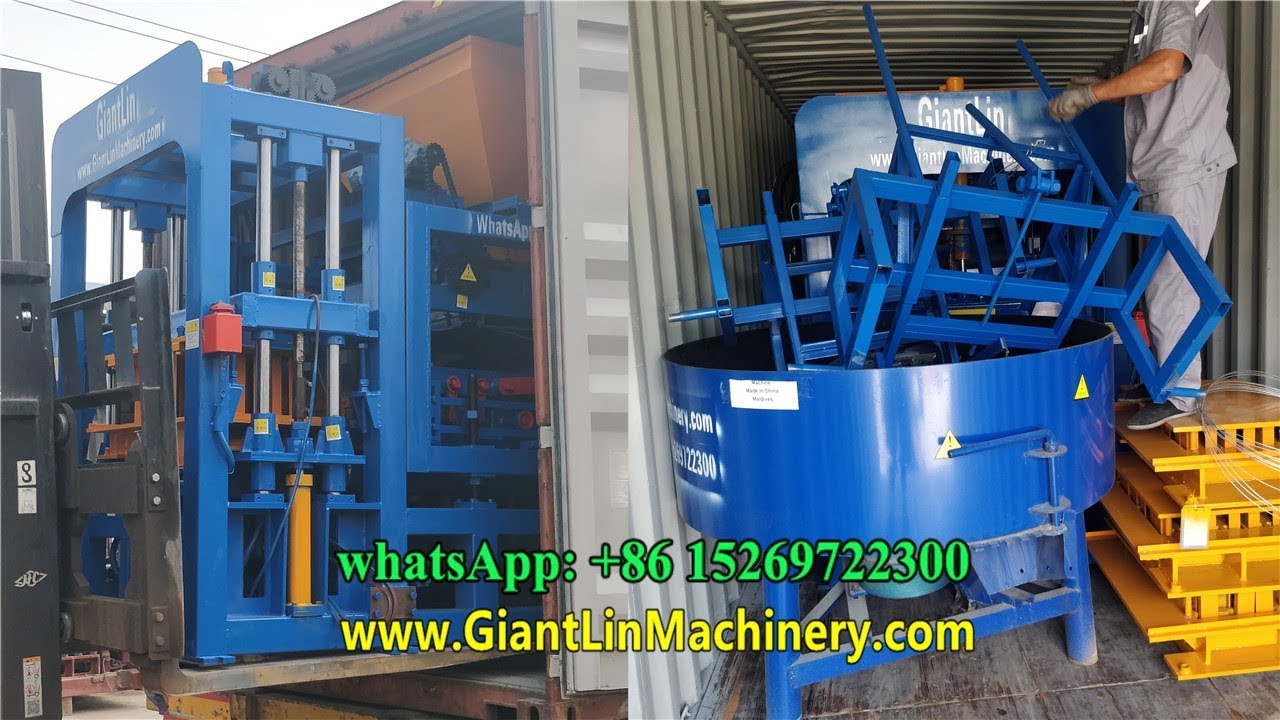 Load QT4-18 automatic block machine into 40HQ container, delivery to Male