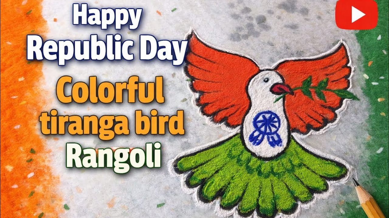 Happy republic day//colorful tiranga bird 🕊️ Rangoli 🌺#happy#republicday#tiranga #birds#rangoli