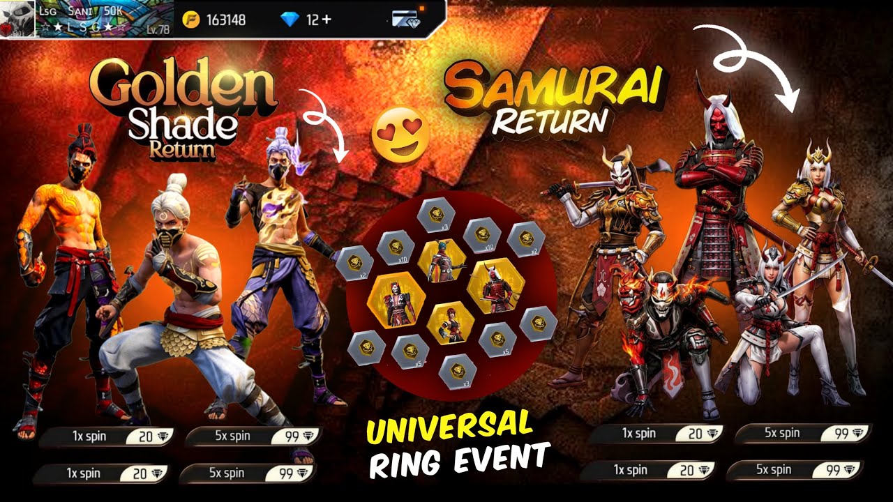 Golden Shade X Samurai Ring 🥳💥 | Next Universal Event Free Fire | free fire new event | ff new event