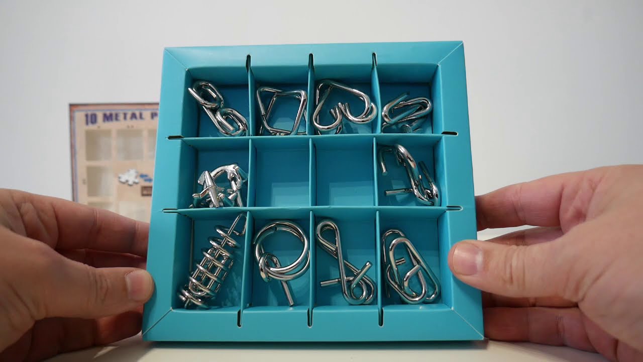 10 ŁAMIGŁ&Oacute;WEK METALOWYCH zestaw niebieski ROZWIĄZANIE. 10 METAL PUZZLE SET blue Solution.