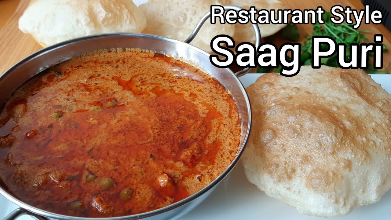 Saag Puri Recipe - Authentic Hyderabadi Restaurant style Aloo matar curry & Soft Puri/poori recipe