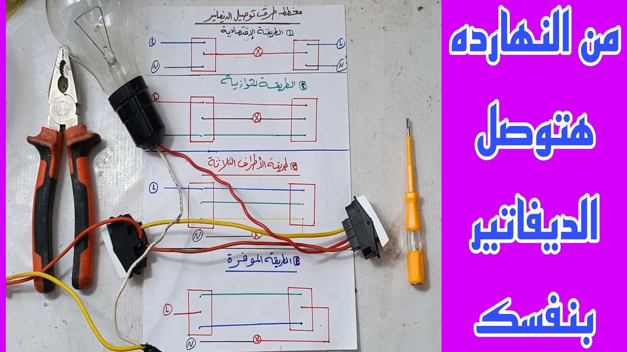 شرح نظرى بالمخطط وعملى بالتنفيذ لدوائر كهرباء الديفاتير(الديفاتورى/القلاب)