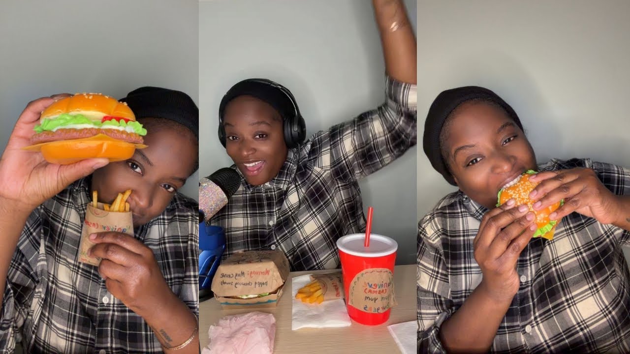 Trying “Vaniveve ASMR Yum Yum Burgers” 🍔🍟🥤😋 Fake Combo Meal