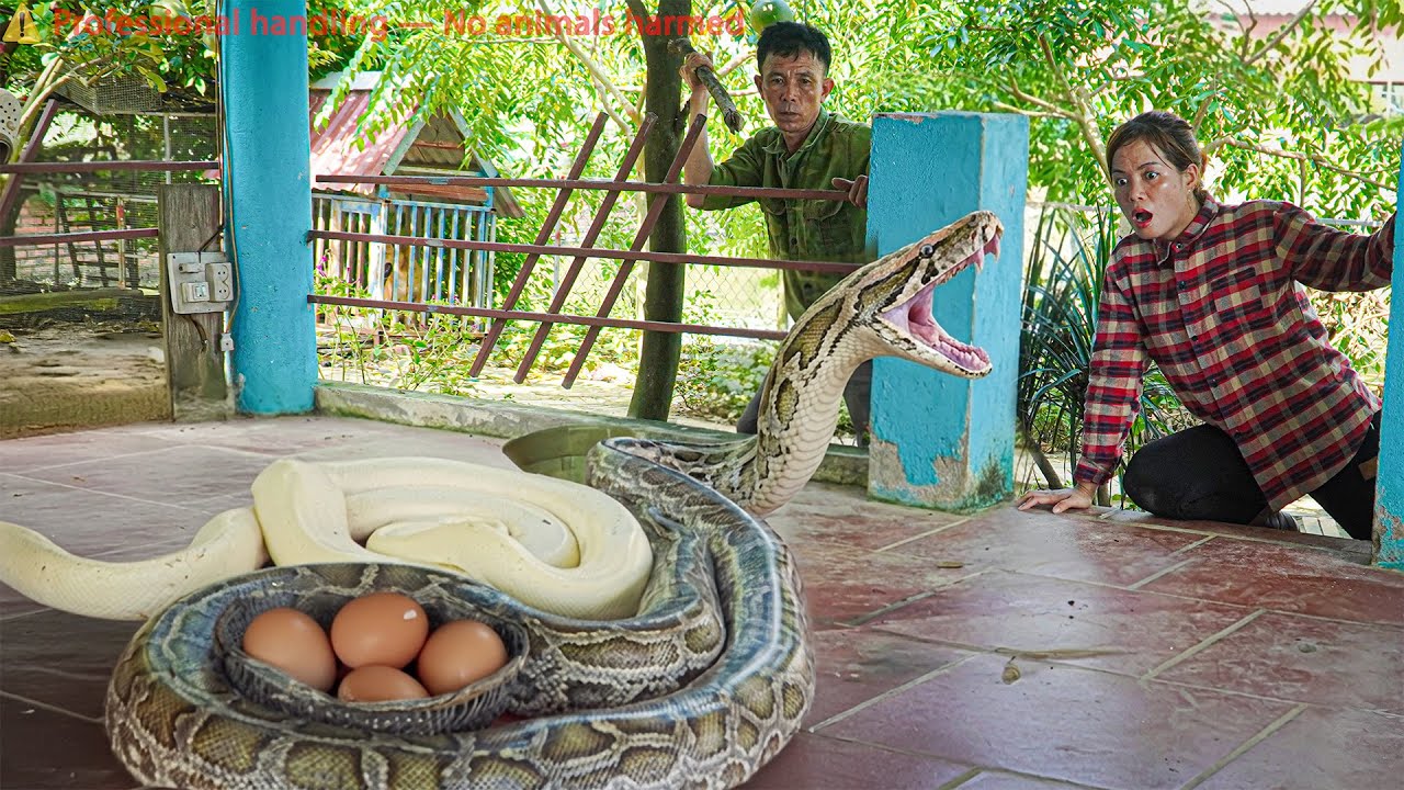 72 Hours on high alert: pair of giant black-and-white pythons break into the farm and lay eggs there