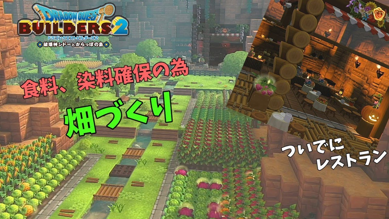 【ドラクエビルダーズ2】染料確保の為に畑を作る！　ついでにレストラン・・【ゆっくり】