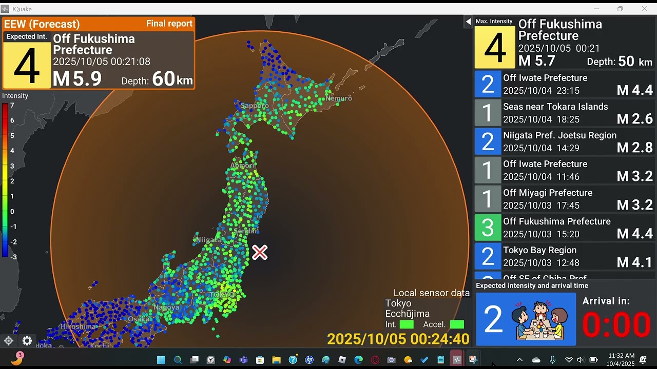 Quite Large Earthquake struck Off Fukushima Prefecture