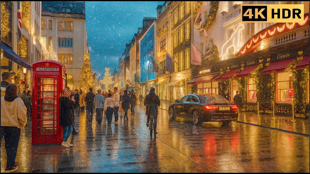 Rainy Day London Christmas Lights 2025: Oxford Street to New Bond Street 4K