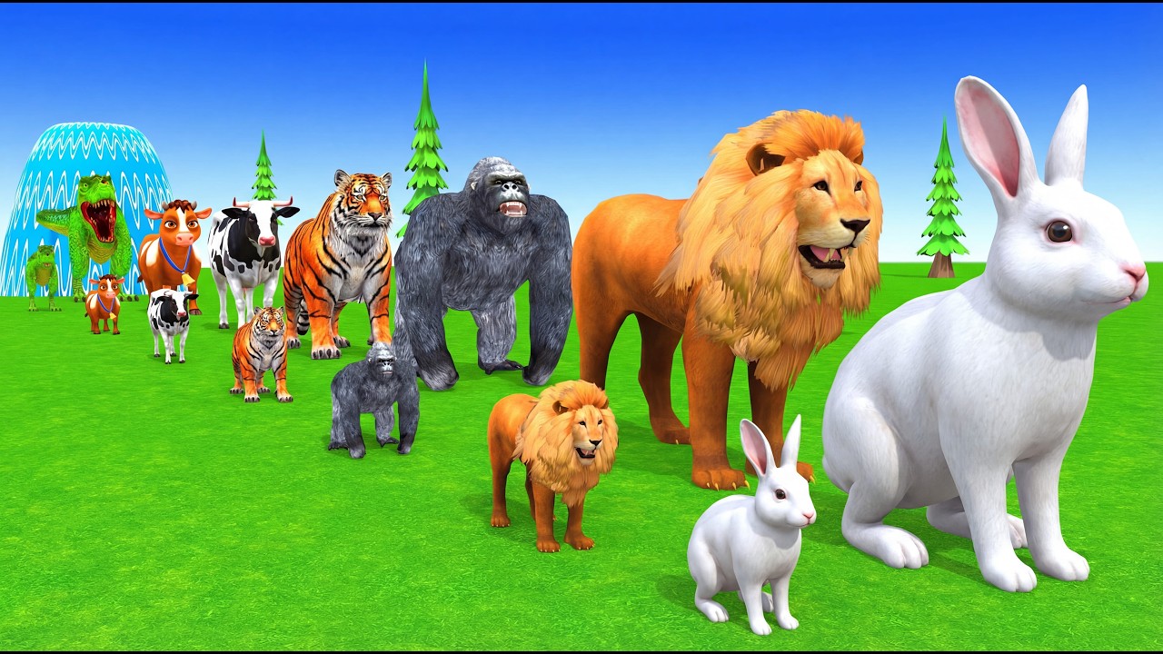 Long Slide Game with Cow Elephant Gorilla Hippopotamus Tiger 3d Animal Game Funny 3d Animals