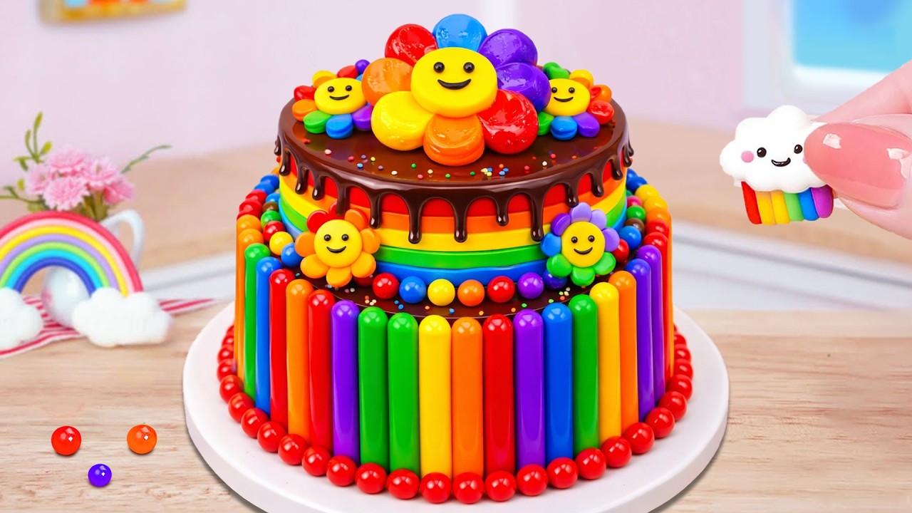 Cutest Smiley Flower Rainbow Cake 🌼🌈 Ultimate Miniature Rainbow Cake Recipe 💗 The Cake Corner