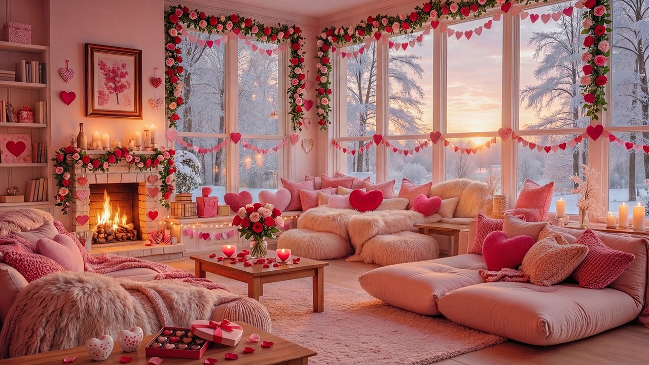 Happy Valentine’s Cozy Fireplace 🔥💖 Cozy Fireplace & Soft Music Ambience for Calm, Chill