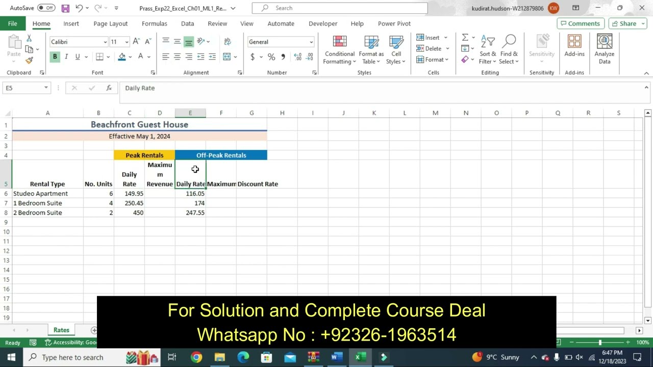 Exp22_Excel_Ch01_ML1_Rentals | Exp22 Excel Ch01 ML1 Rentals