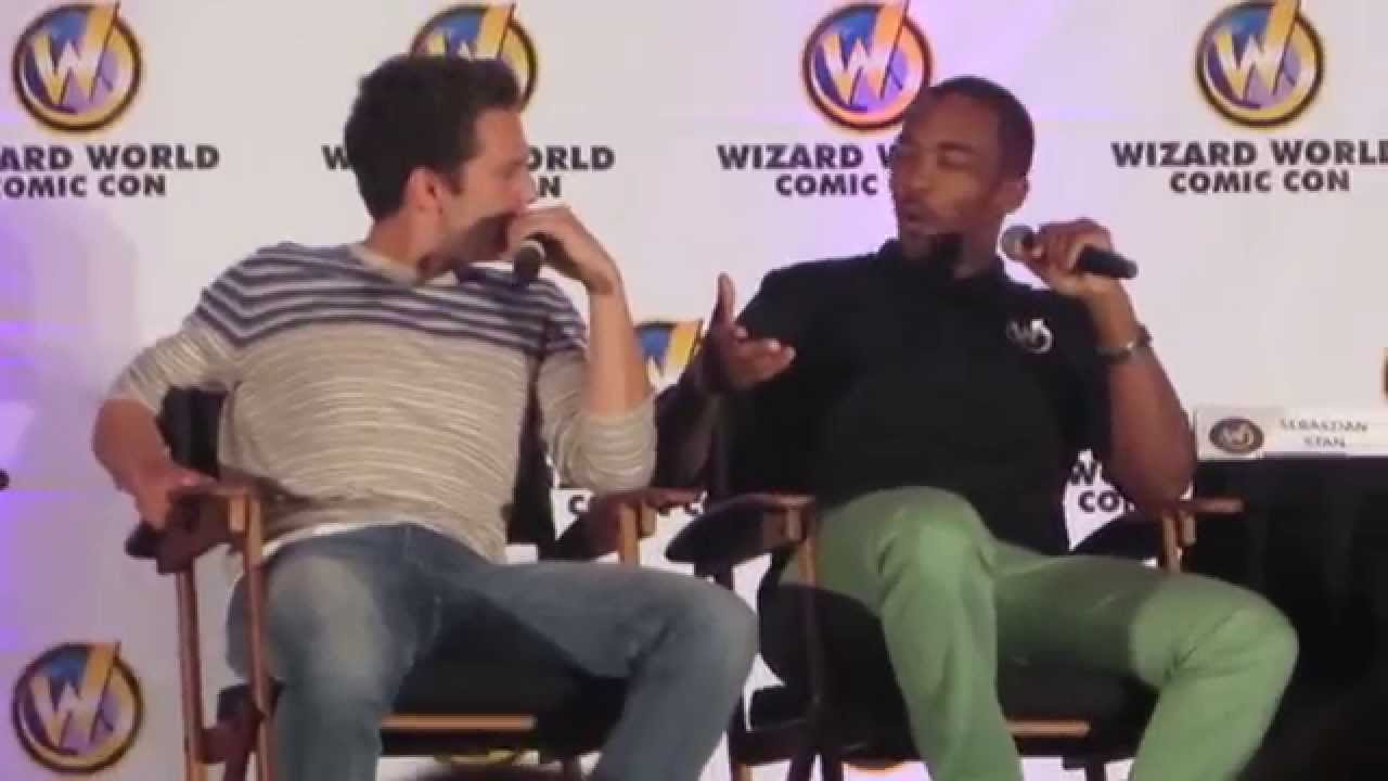 Sebastian Stan and Anthony Mackie Chris Evans left boob grab WWCCC 2014