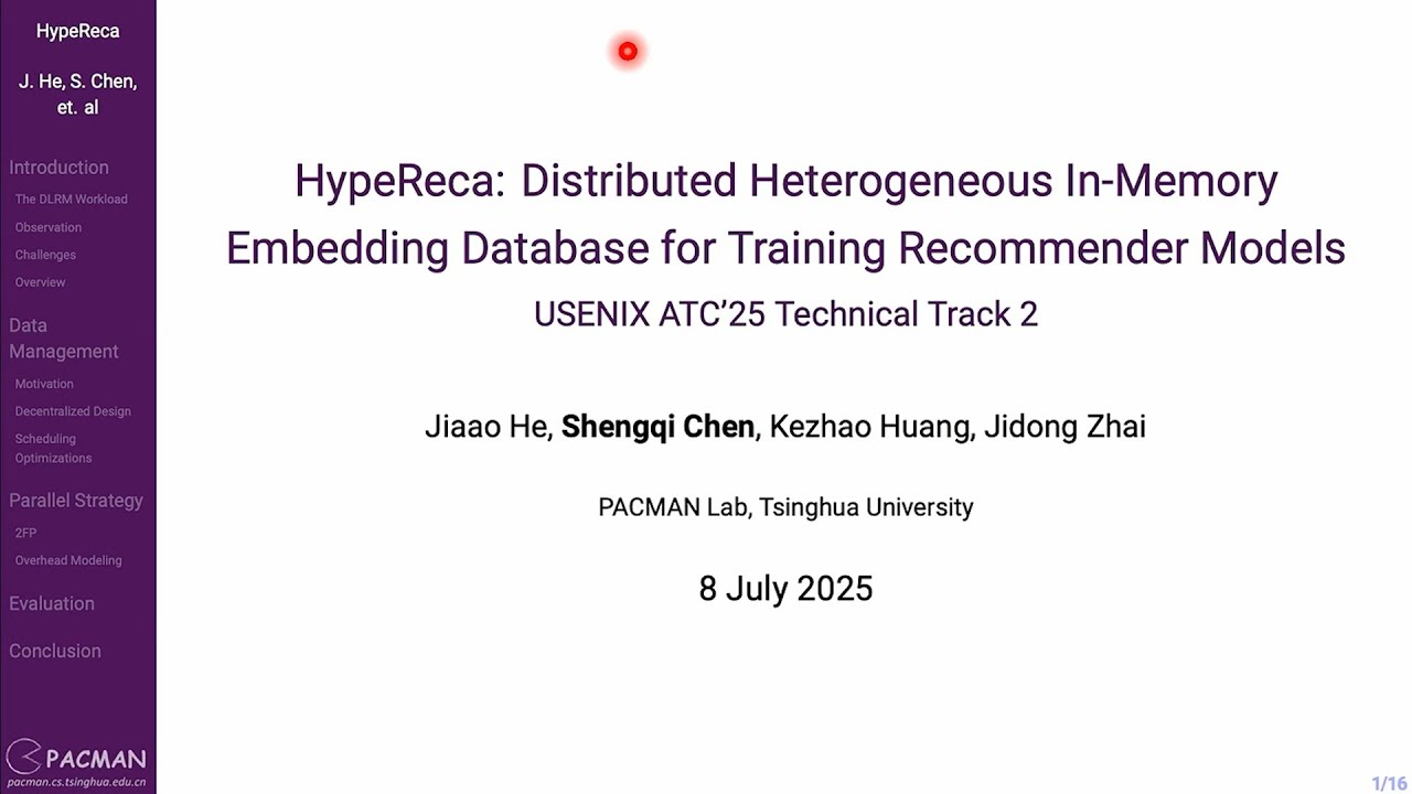 USENIX ATC '25 - HypeReca: Distributed Heterogeneous In-Memory Embedding Database for Training...