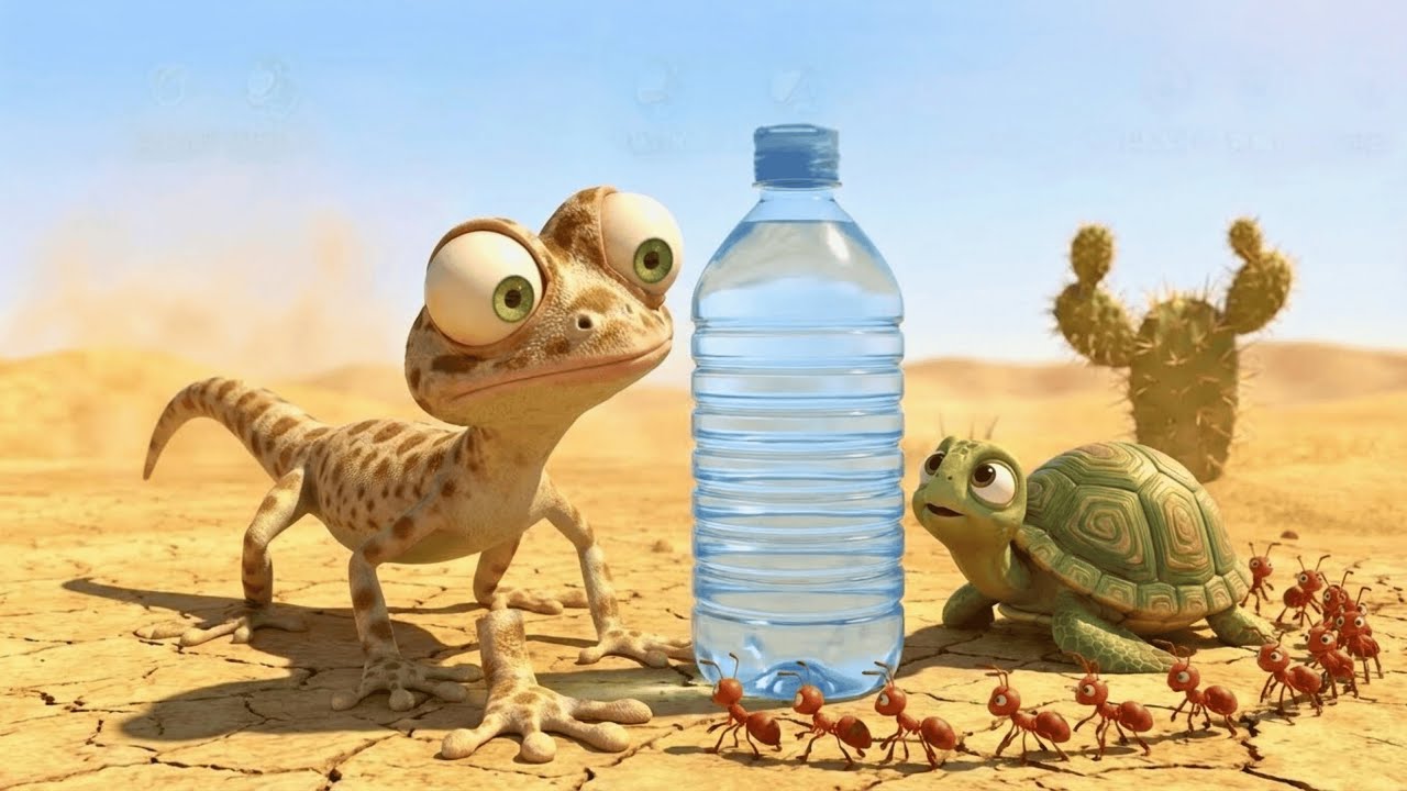 The Adventure | lizard and cool water bottle | ants #3danimation #viral
