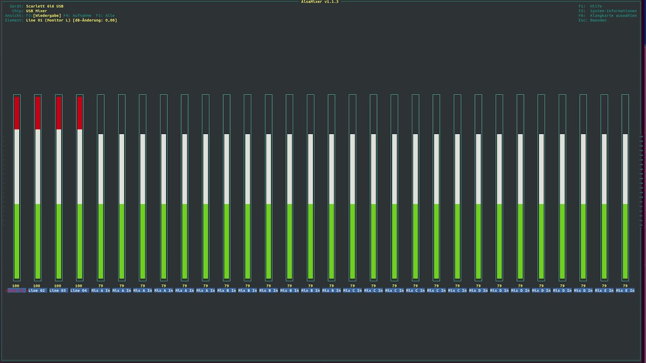 Testing the Linux Driver for the Scarlett 6i6 gen2 hardware mixer