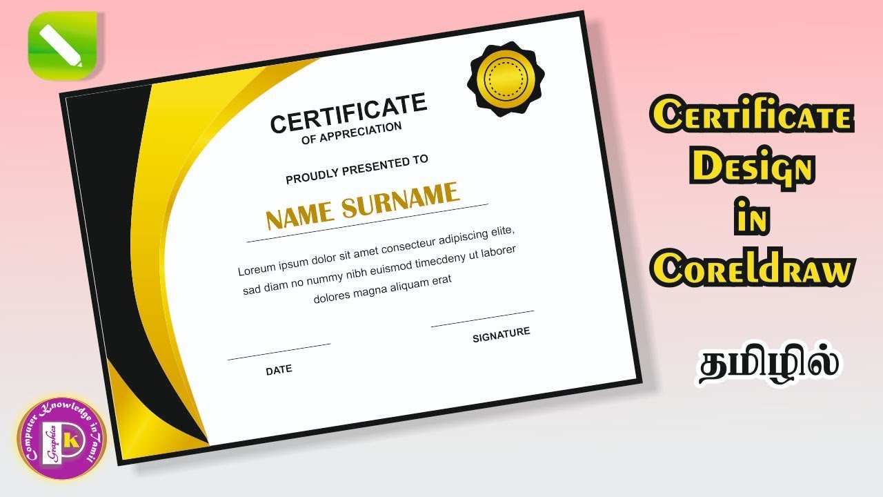 Easy to create simple Certificate design in Coreldraw tutorial in tamil @PKGraphics054 #certificate 