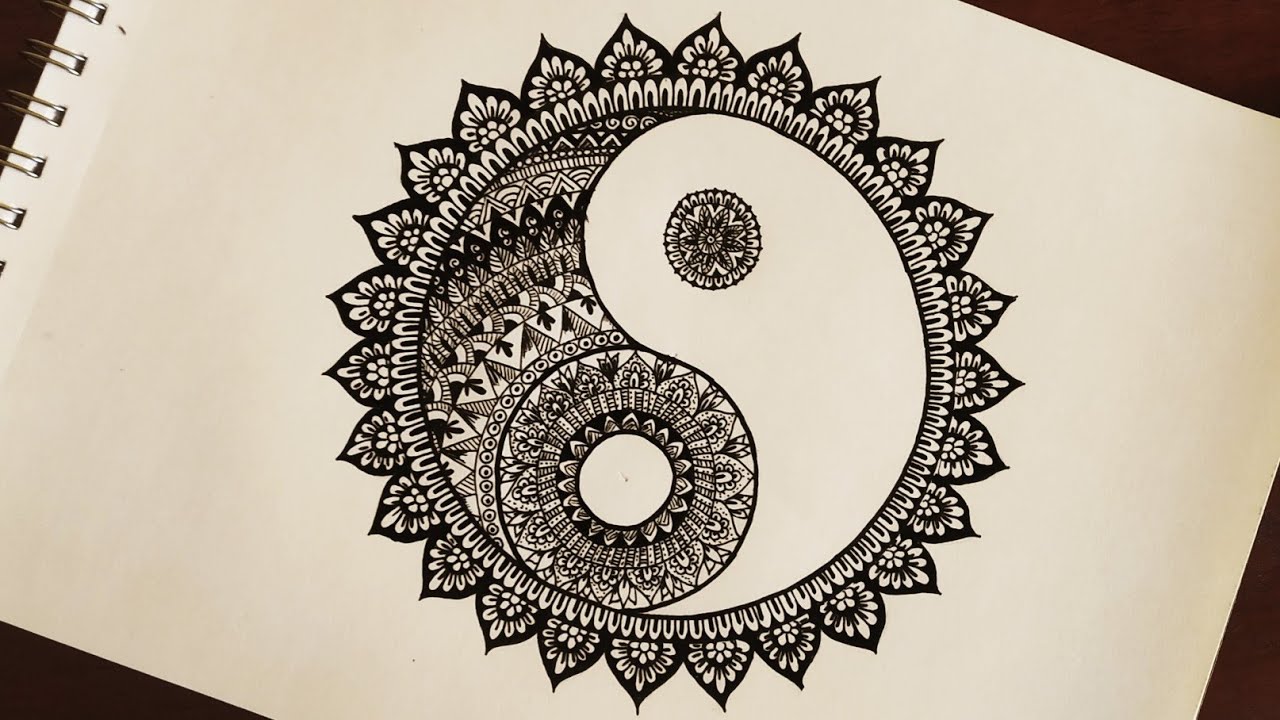 How to draw Mandala art of Taijitu | yin and yang | Zentangle art | Doodle art | Easy drawing