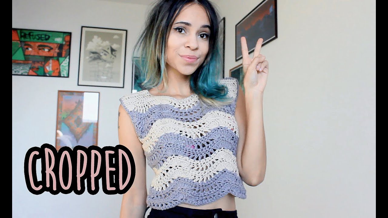 Cropped top feather and fan (de ondinhas) - crochê