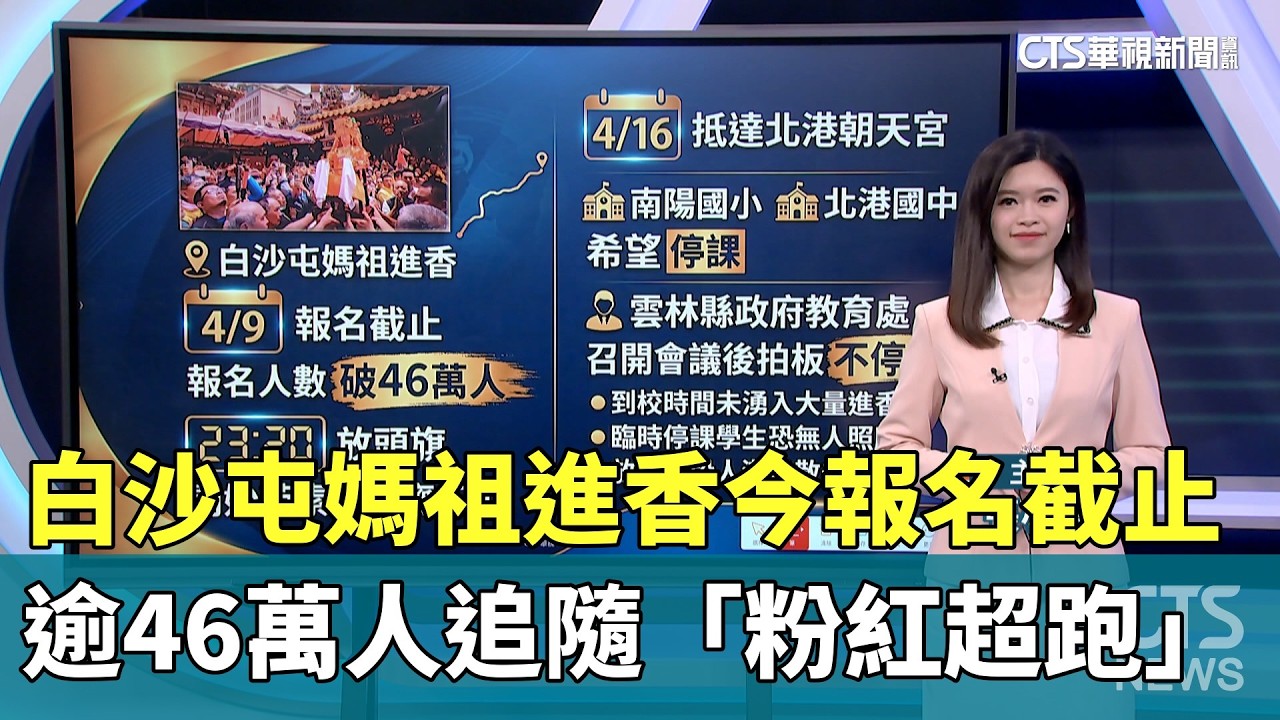 白沙屯媽祖進香今報名截止　逾46萬人追隨「粉紅超跑」｜華視新聞 20260409 @CtsTw