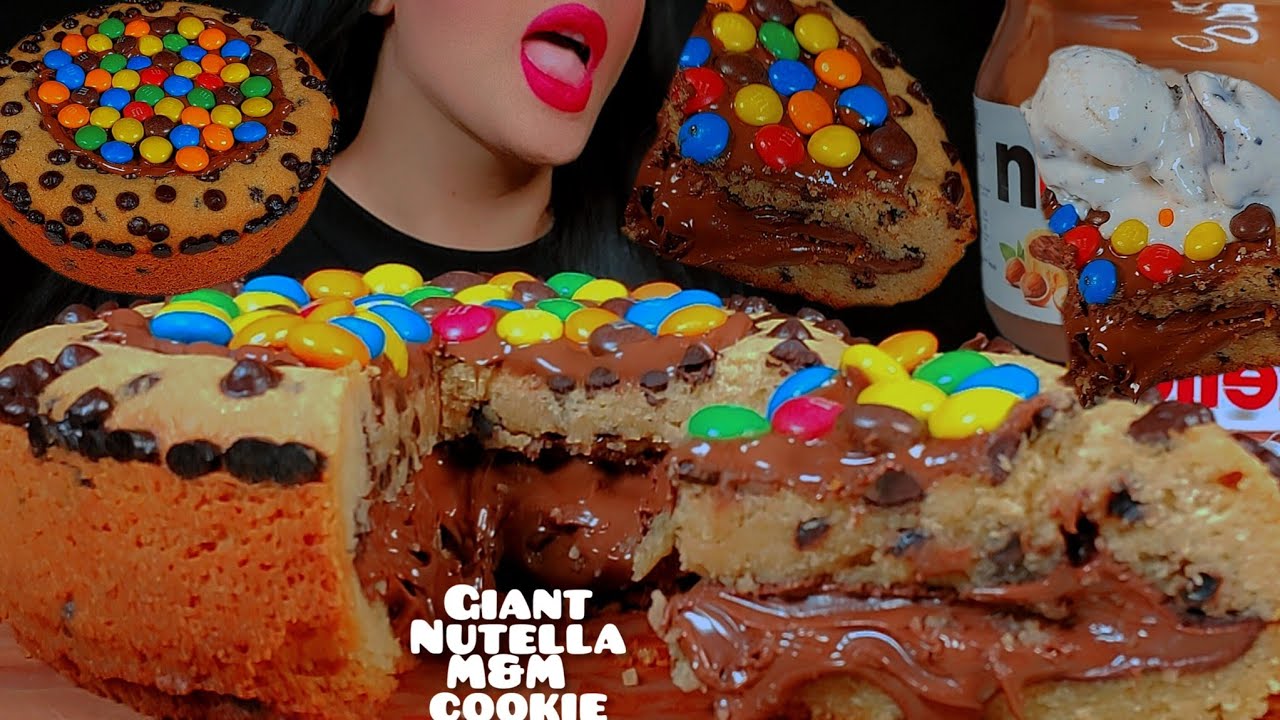 🍪Nutella M&M cookie pie👅 whit ice cream and milk ASMR🍫먹방 누텔라 자이언트 쿠키파이🍪    MUKBANG |notalking 🐾