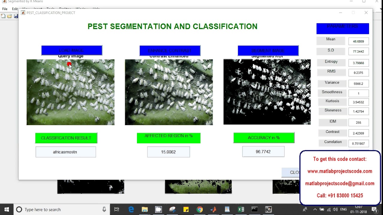 Pest segmentation and classification matlab projects code