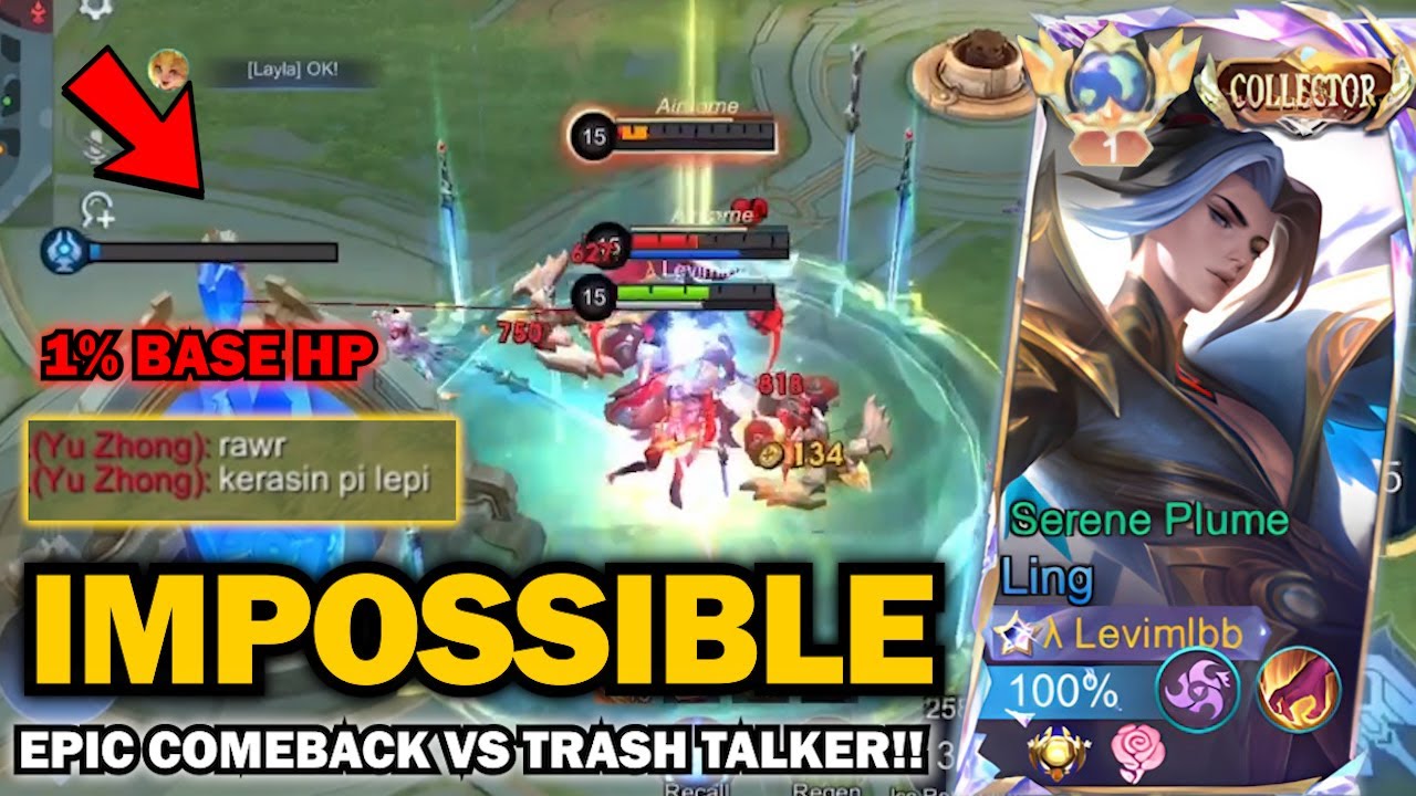 IMPOSSIBLE EPIC COMEBACK VS TRASH TALKER!! | MY HARDEST MATCH ROAD TO TOP GLOBAL 1 LING - MLBB