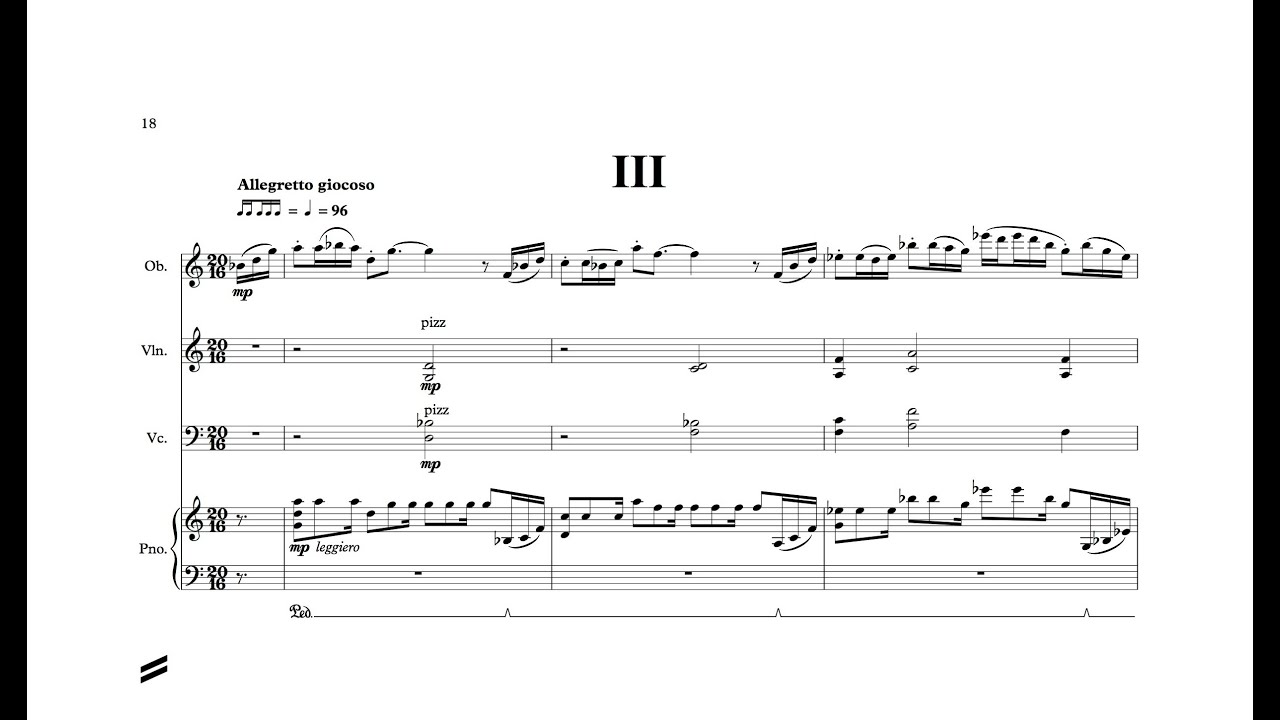 Lachlan Skipworth - Oboe Quartet III. Allegretto giocoso (Score Video)