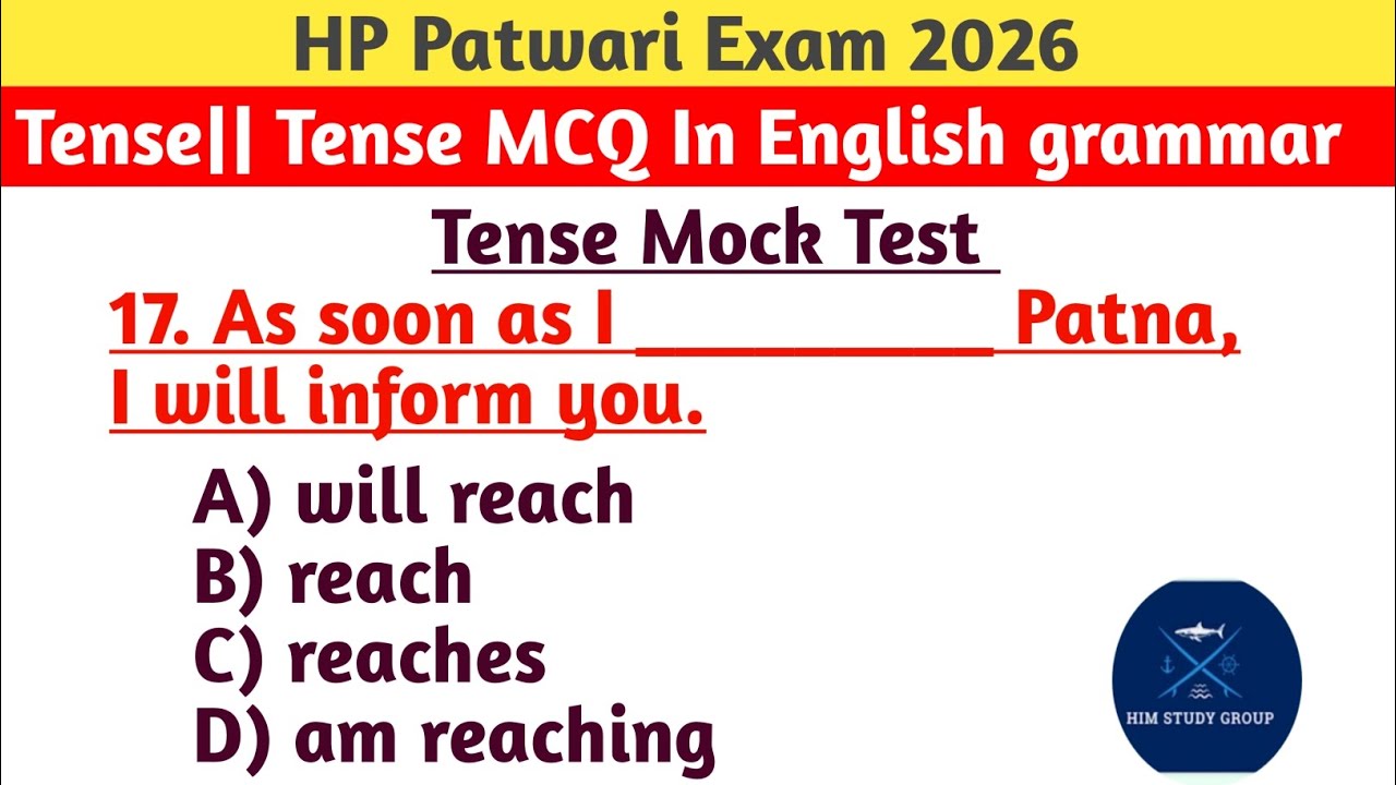 HP Patwari Exam 2026 | Tense MCQ Test in English Grammar | Most Important Questions