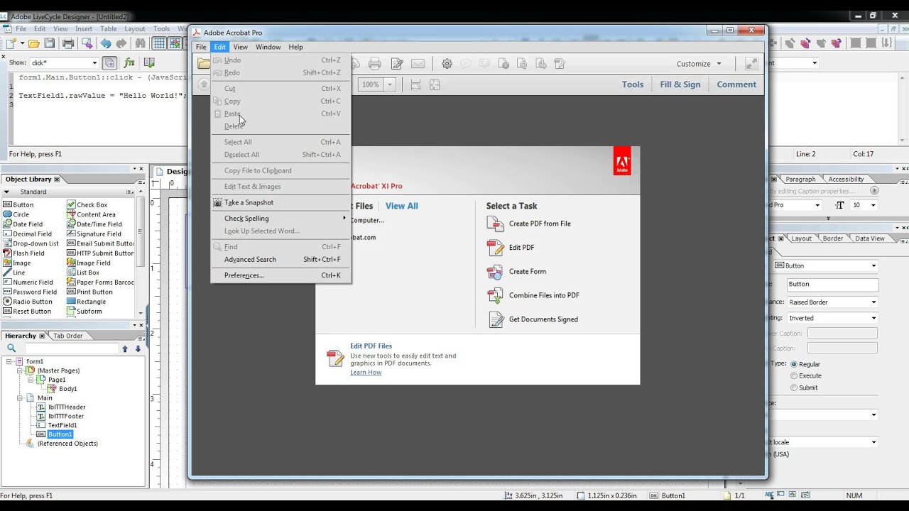 Отладка JavaScript в Adobe LiveCycle Designer