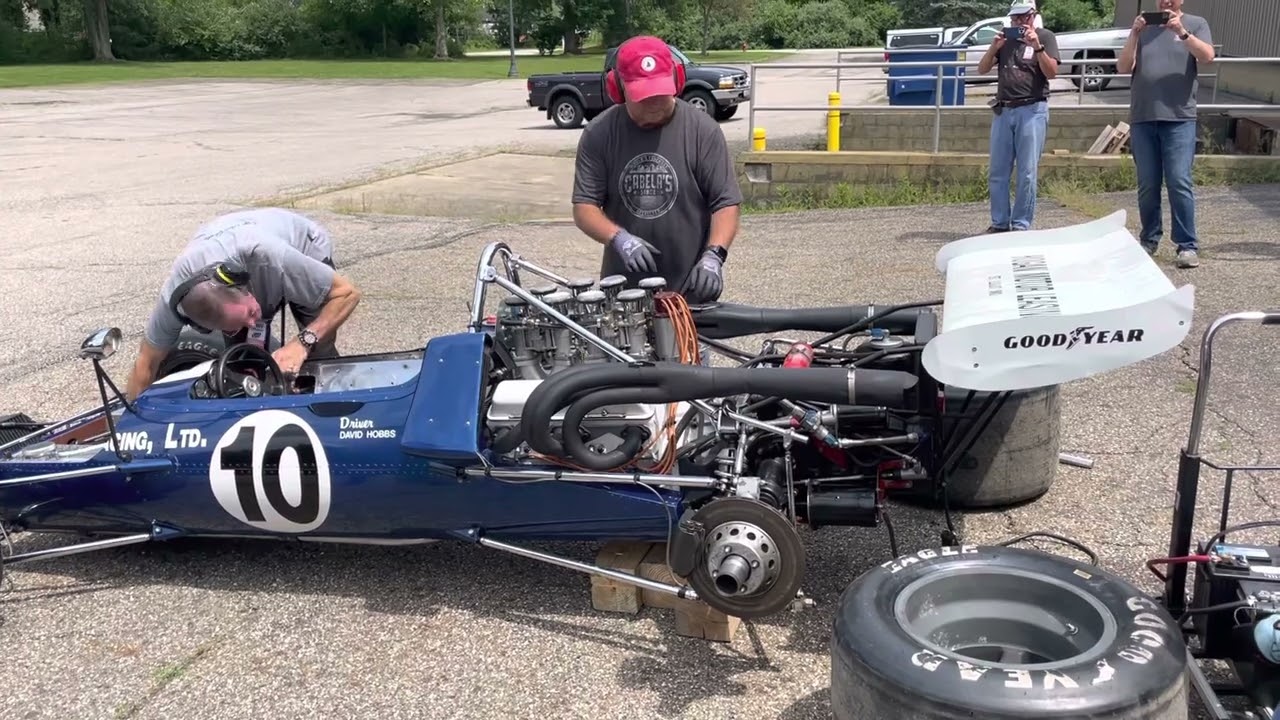 McLaren M10B David Hobbs 1971 F5000 car started for the first time in 25 years