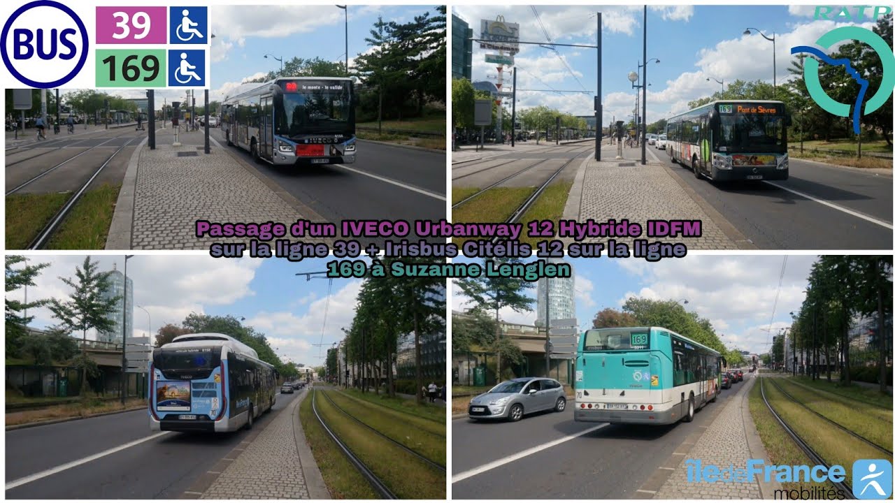 [Lignes 39-169 RATP] Passage d'un Urbanway 12 Hybride IDFM + Citélis 12 à Suzanne Lenglen