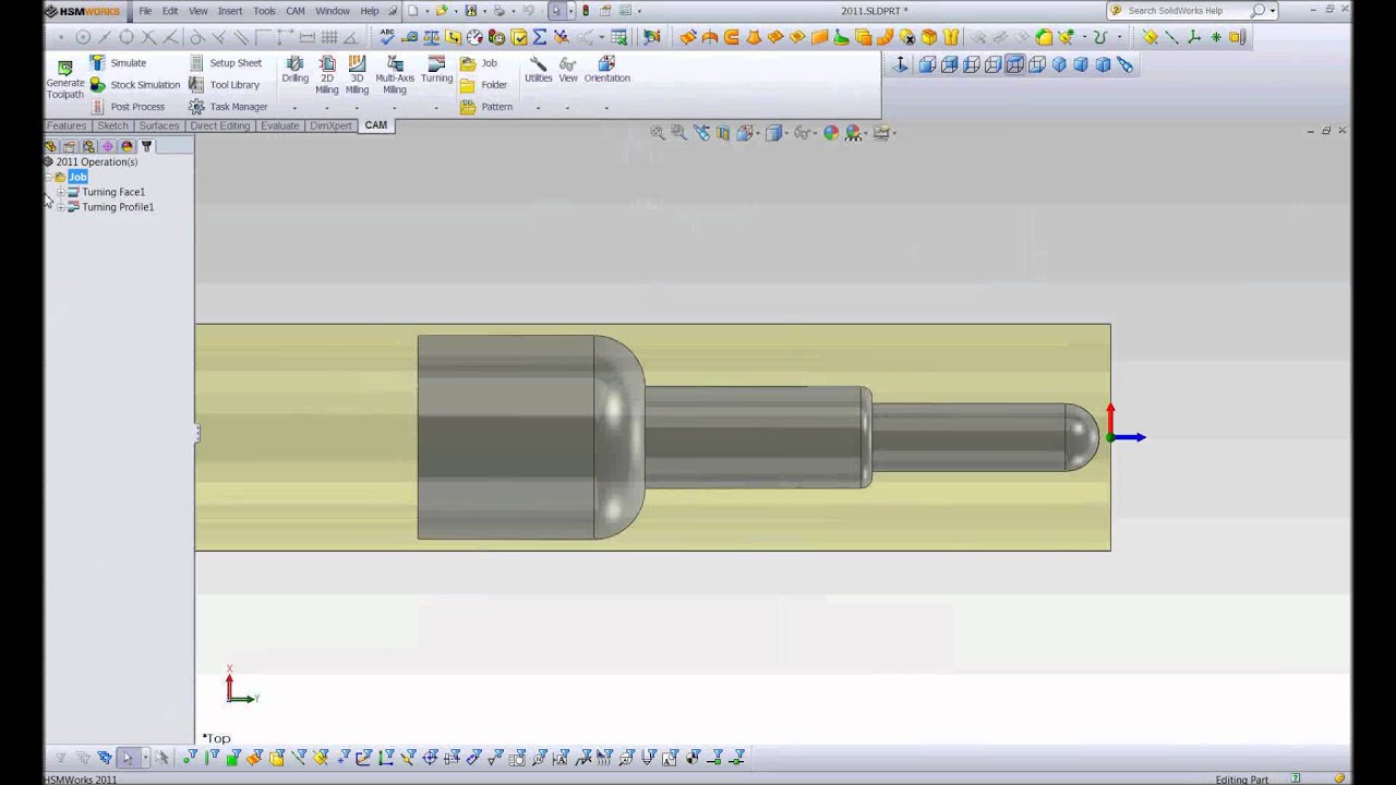 HSMWorks Turning - Job Setup, Face, Turn & Part.