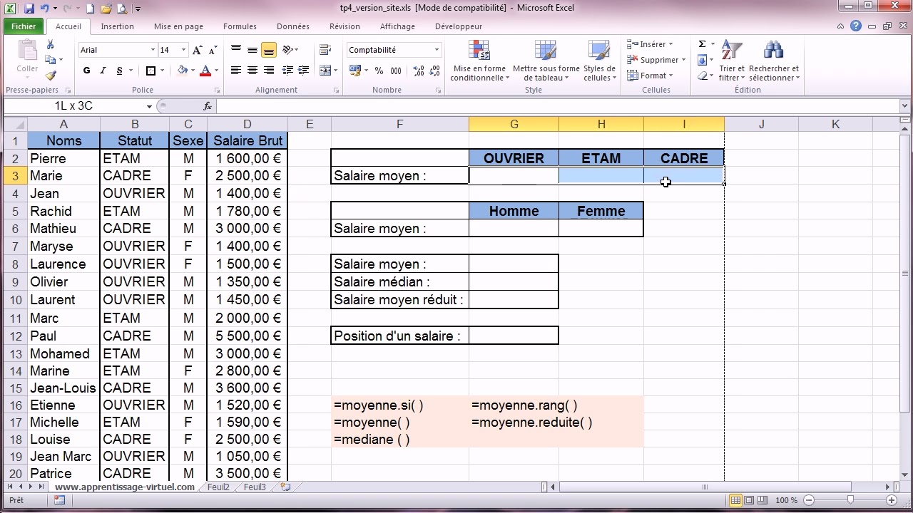 TP 15 : Analyser les salaires avec Excel