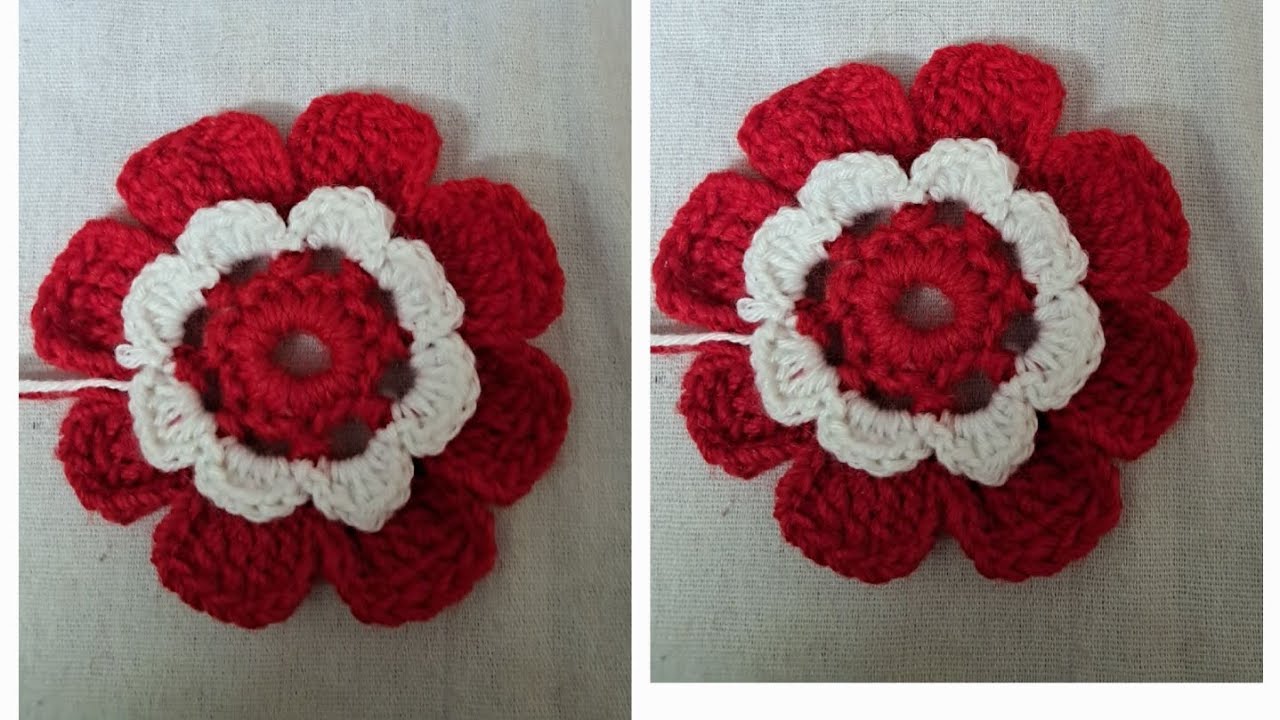 Easy ❤️ New crochet flower tutorial . #likeandsubscribe #howtomakewoolenflower 