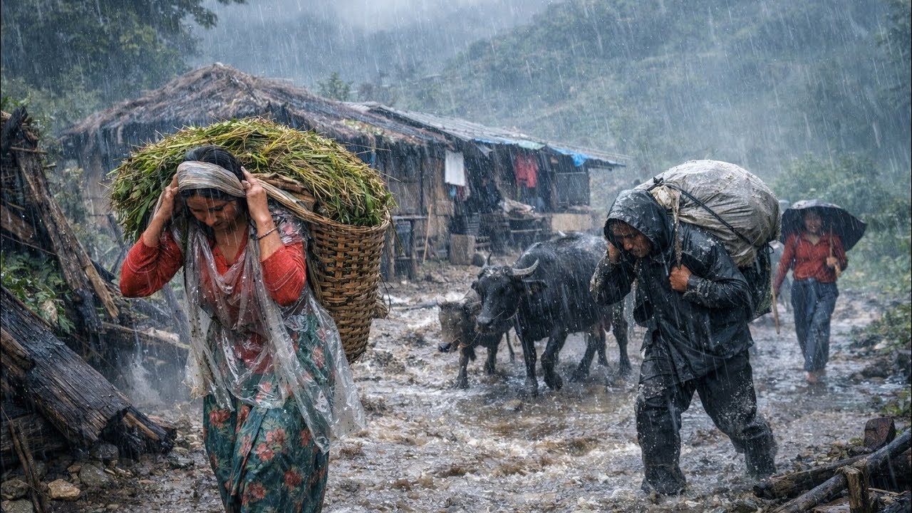 Real Nepali Mountain Village Life During the Rain | Daily Activities of Rural People in Nepal