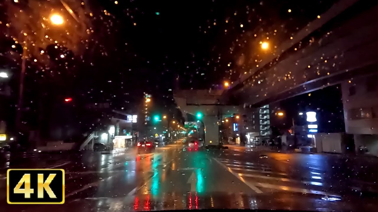 【睡眠用】4K深夜の雨ドライブの音で眠る 2時間42分