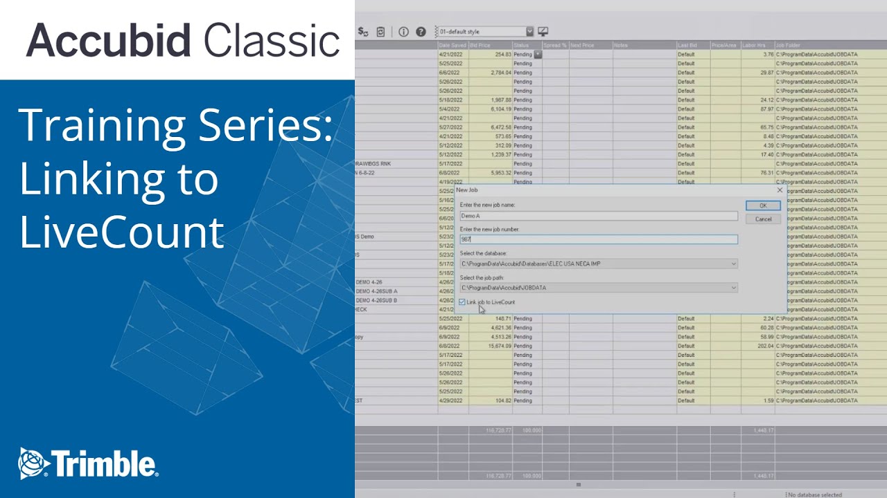 Accubid Classic Estimating & LiveCount: Linking Accubid Classic to LiveCount