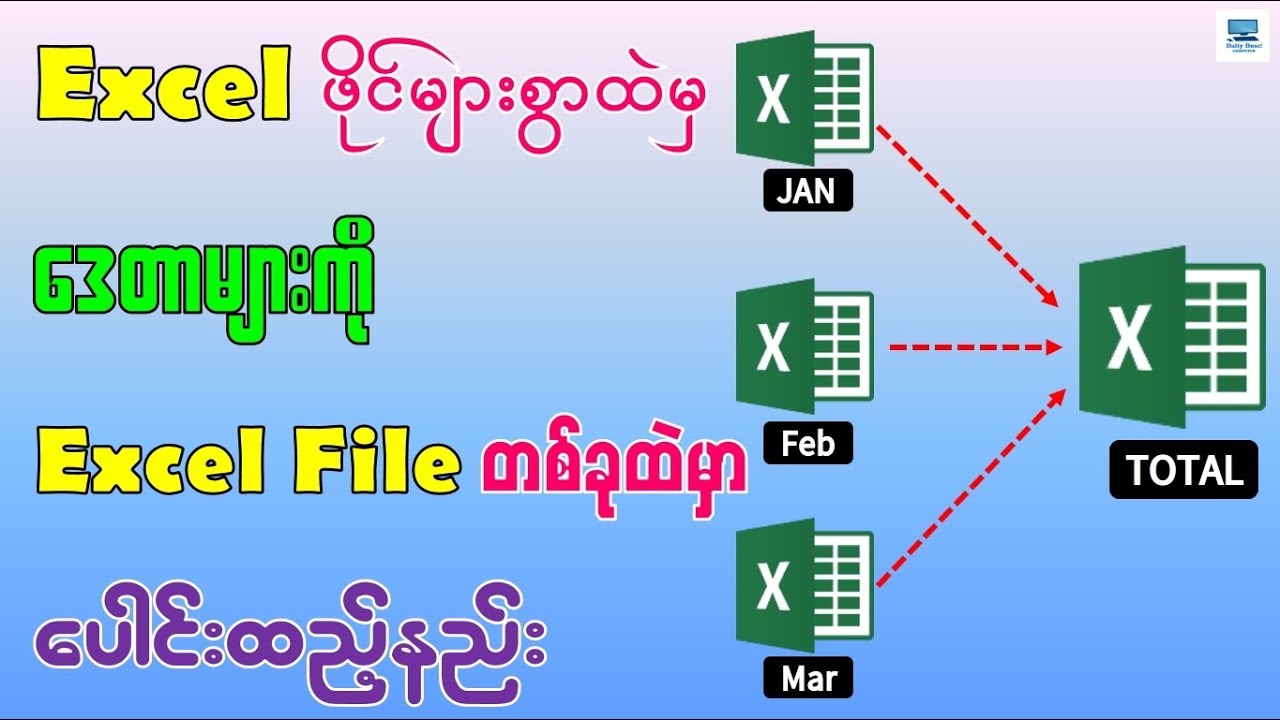 Excel ဖိုင်များစွာထဲမှ Data များကို File တစ်ခုထဲမှာ အလွယ်ကူဆုံး ပေါင်းထည့်နည်း | Microsoft Excel