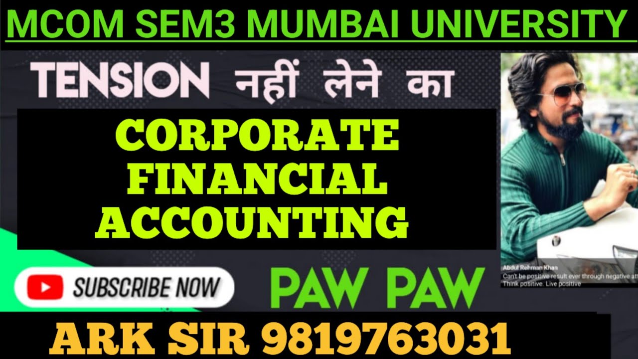 Corporate Financial Accounting |Mcom sem3 nep|Imp Question paper|Mumbai University Solution |ARk sir